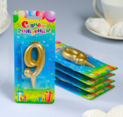 Свеча для торта цифра "9" Золотая Изображение Свеча для торта цифра "9" Золотая